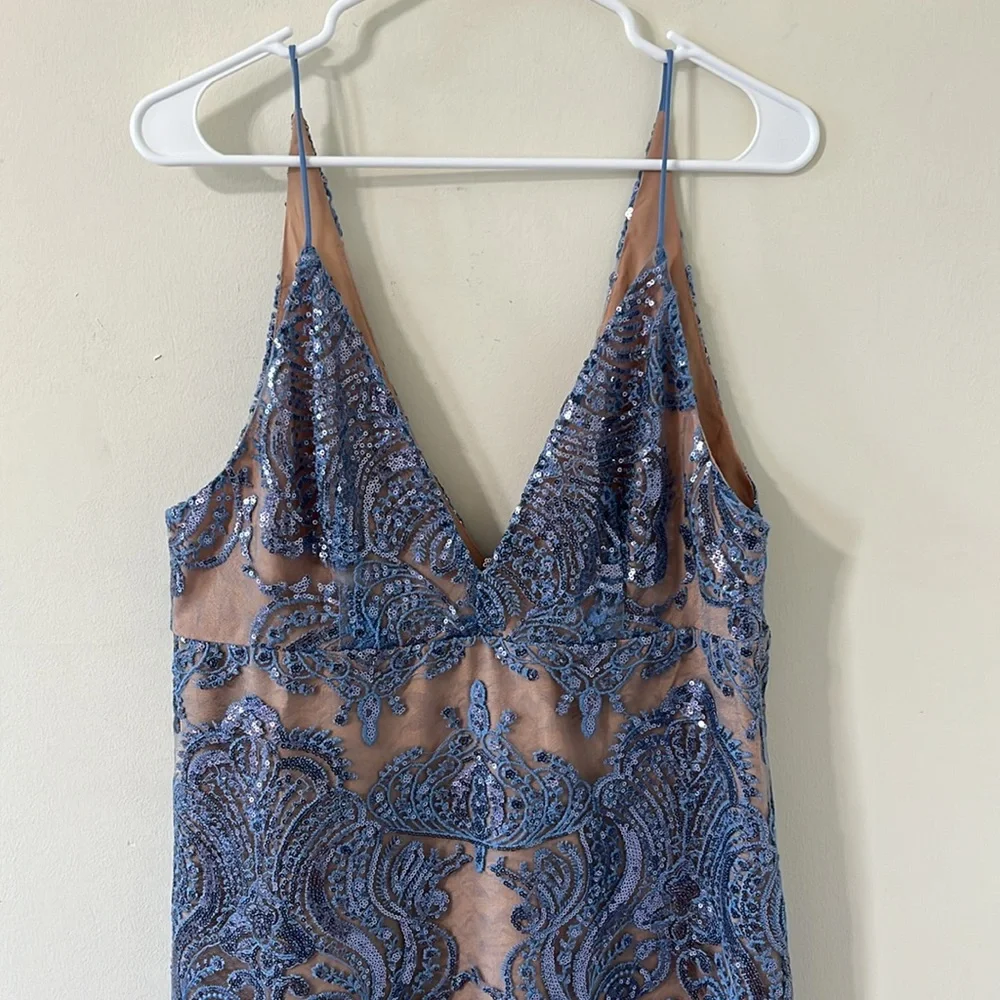 Free People Night Shimmers Mini Dress Blue Size 12 - Picture 4 of 13
